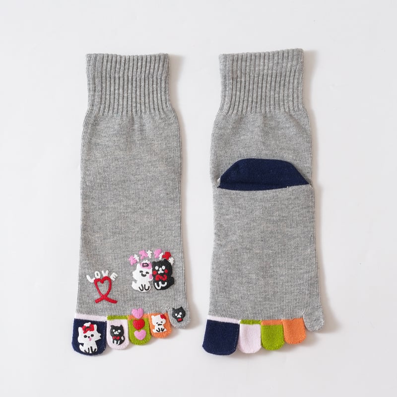 Женски чорапи за пет пръста, до средната част на подбедрицата, памук 80–90%, карикатурен модел, с дезодориращ ефект и против изпотяване, дишащи