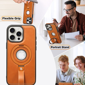 Carcasă pentru iPhone Apple cu suport magnetic (design dual; textură de piele; prelucrare CNC + turnare prin injecție; nituri; personalizare disponibilă)