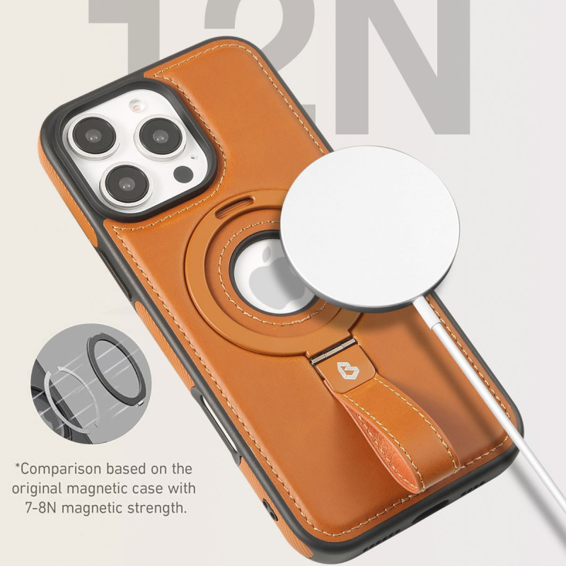 Carcasă pentru iPhone Apple cu suport magnetic (design dual; textură de piele; prelucrare CNC + turnare prin injecție; nituri; personalizare disponibilă)