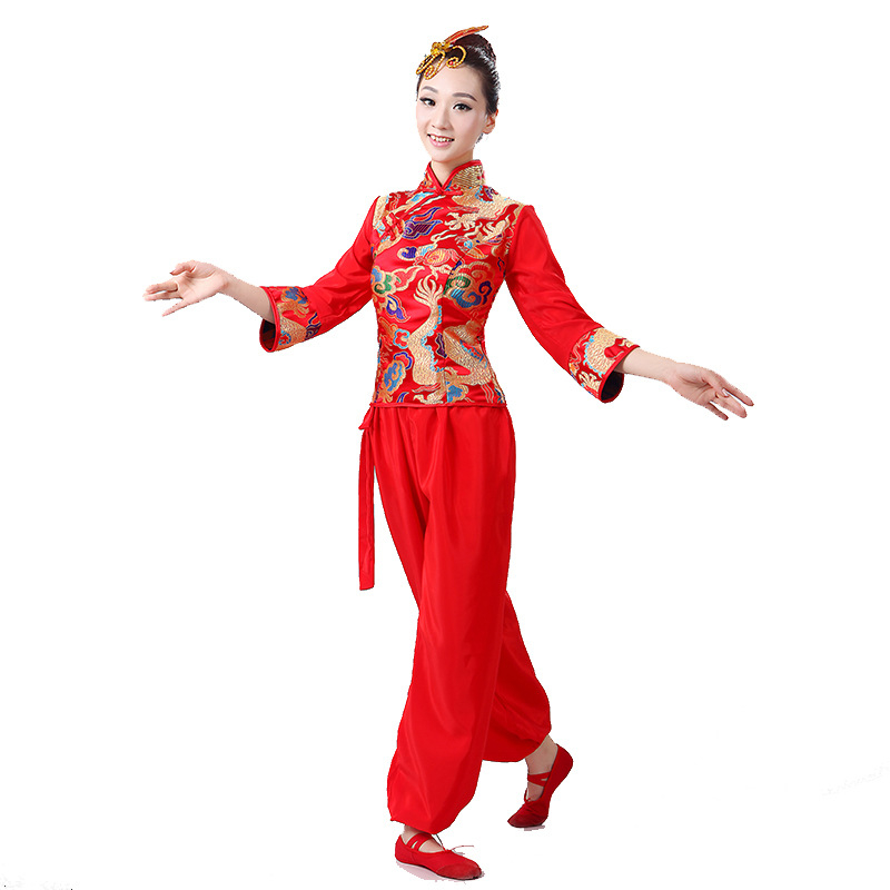 Yangko plesni kostim za scensko izvedbo, odrasle žene; Materijal: Cotton Blend; Glavni materijal: Polyester; Podstava: Polyester; Dodatni materijal: Polyethylene Fiber; Prikladno za sve sezone