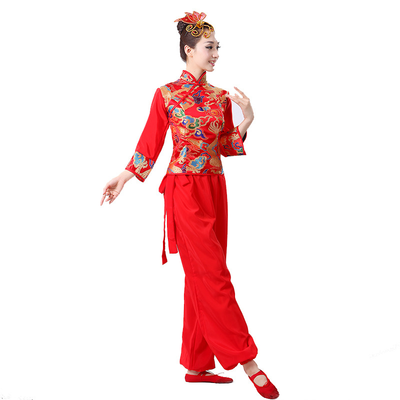 Yangko plesni kostim za scensko izvedbo, odrasle žene; Materijal: Cotton Blend; Glavni materijal: Polyester; Podstava: Polyester; Dodatni materijal: Polyethylene Fiber; Prikladno za sve sezone