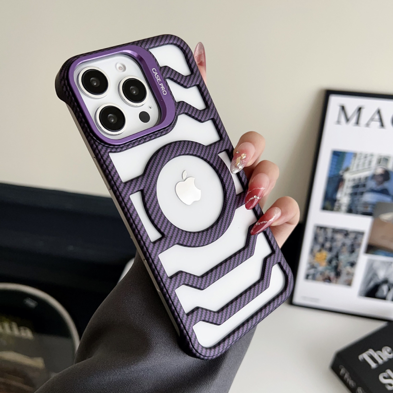 Maska od karbonskih vlakana za iPhone 17 Pro Max, magnetsko pričvršćivanje, odvod topline i postolje – bez okvira