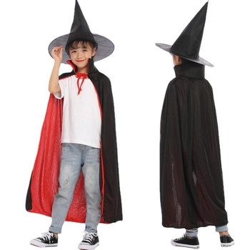 Halloween ogrtač za djecu i tinejdžere, dvostruko slojeviti ogrtač čarobnjaka sa šeširom, pleteni materijal, unisex, za uzrast do 17 godina