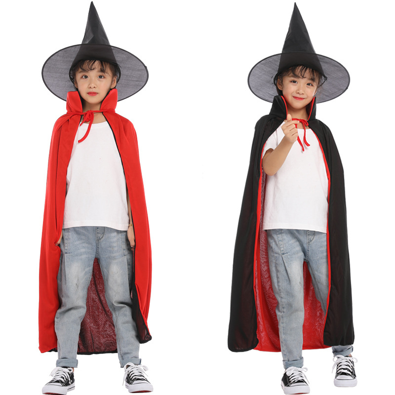 Halloween ogrtač za djecu i tinejdžere, dvostruko slojeviti ogrtač čarobnjaka sa šeširom, pleteni materijal, unisex, za uzrast do 17 godina