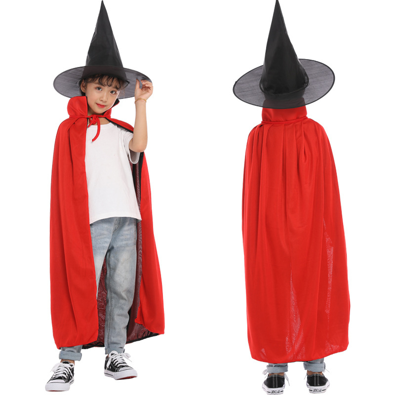 Halloween ogrtač za djecu i tinejdžere, dvostruko slojeviti ogrtač čarobnjaka sa šeširom, pleteni materijal, unisex, za uzrast do 17 godina