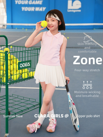 Παιδικό πόλο για κορίτσια – χωρίς μανίκια, slim fit, βαμβακερό, αναπνεόμενο, Καλοκαίρι 2025, CLARA GIRLS