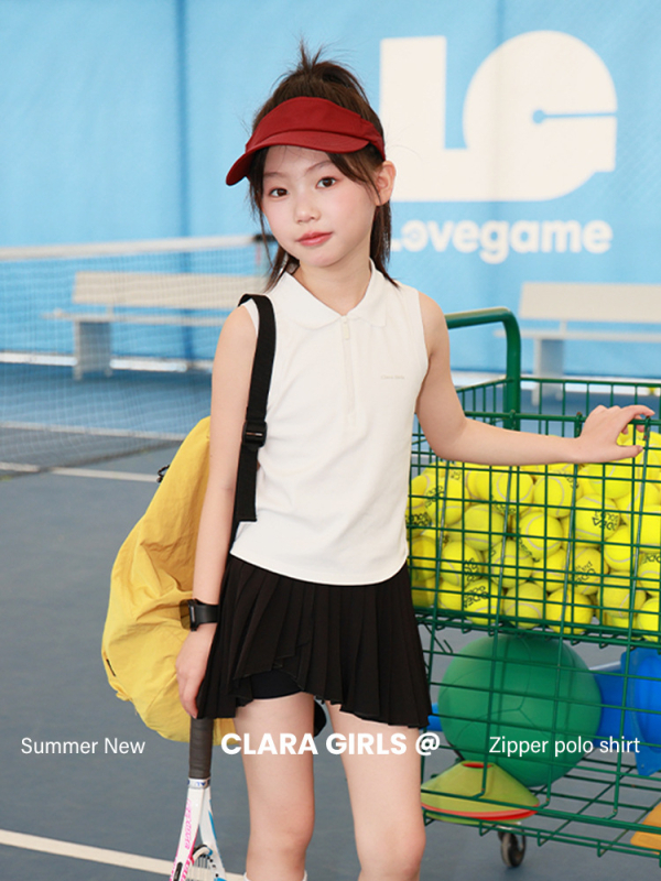 Παιδικό πόλο για κορίτσια – χωρίς μανίκια, slim fit, βαμβακερό, αναπνεόμενο, Καλοκαίρι 2025, CLARA GIRLS