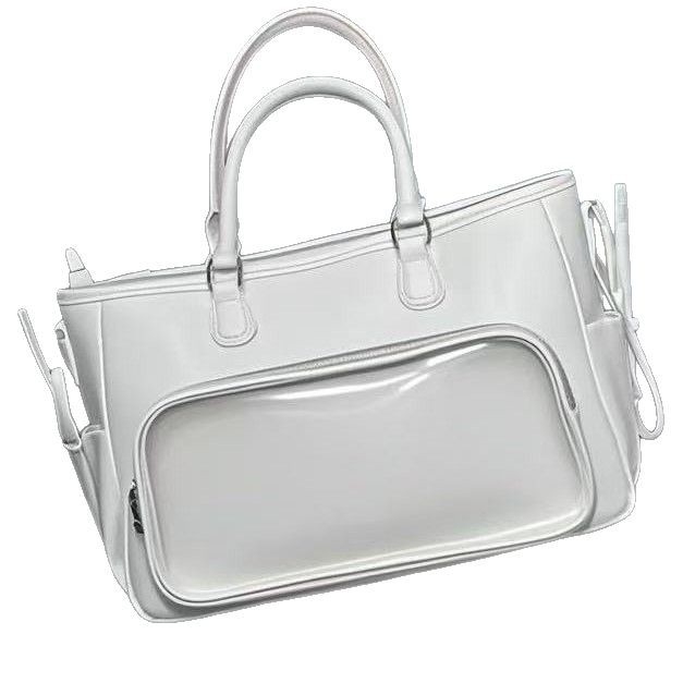 PU anyagú tote táska, horizontális négyzetes forma, zipzáras nyitás, belső cipzáras zseb, egy vállpánt, utcai stílus