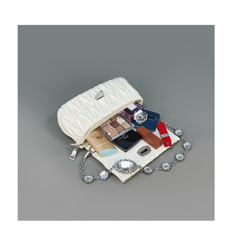 Дамска чанта от полиестер, квадратна форма, хоризонтален стил, закопчаване с щракване, вътрешен джоб с цип