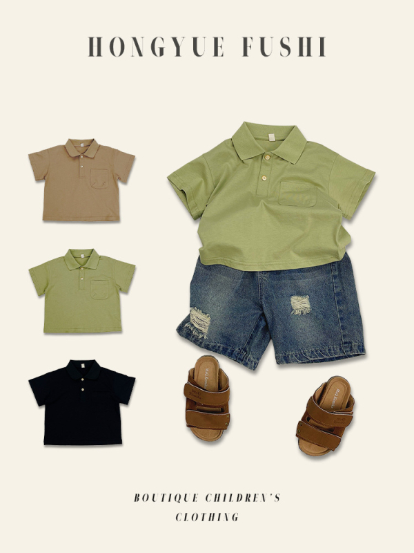 Polo majica za dječake - kratki rukavi, 100% pamuk, ovratnik s preklopom, korejski stil, ljeto, za djecu 3–8 godina