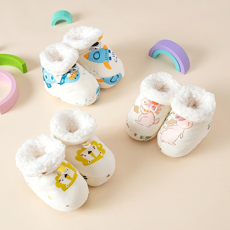 Dječje cipele od čistog pamuka s fleec podstavom, prilagodljive, tople za dob 0–15 mjeseci, cartoon stil
