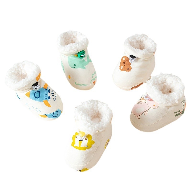 Dječje cipele od čistog pamuka s fleec podstavom, prilagodljive, tople za dob 0–15 mjeseci, cartoon stil
