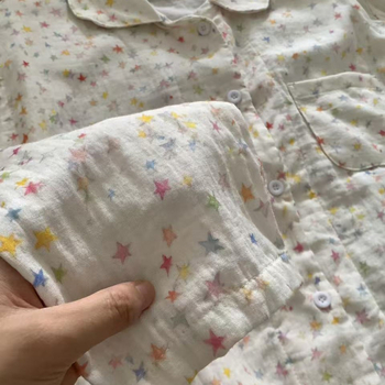 Ženski set pidžama, motiv zvijezda, 100% pamuk, ovratnik, dugi rukavi, duge hlače, prozračna kućna spavaća odjeća