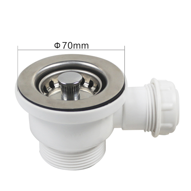 Kuhinjski odvod od nehrđajućeg čelika s prelivom, model XJ230C002, promjer odvodne cijevi 70 mm, kompatibilan s otvorima 47–52 mm, materijal: nehrđajući čelik + PP + PVC, neto težina 170,1 g