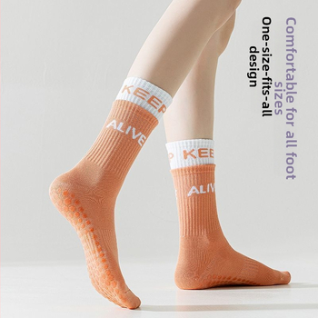 Йога чорапи за жени, средно високи, дишащи памучни чорапи за фитнес, антиплъзгаща силиконова лента, против миризма и триене за вътрешни тренировки