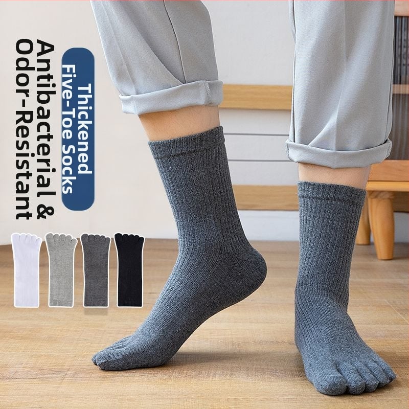 Мъжки памучни чорапи с пет пръста за есенно-зимния сезон, попиване на пот, дезодориращи, против триене, средна дължина