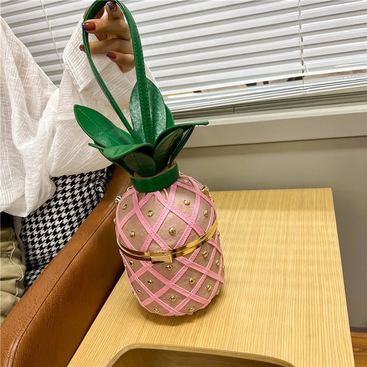PU bucket torba s rivetnim romboidnim uzorkom, zatvaranje lokotom, preko ramena ili crossbody, inspirirano ananasom, proljeće 2025