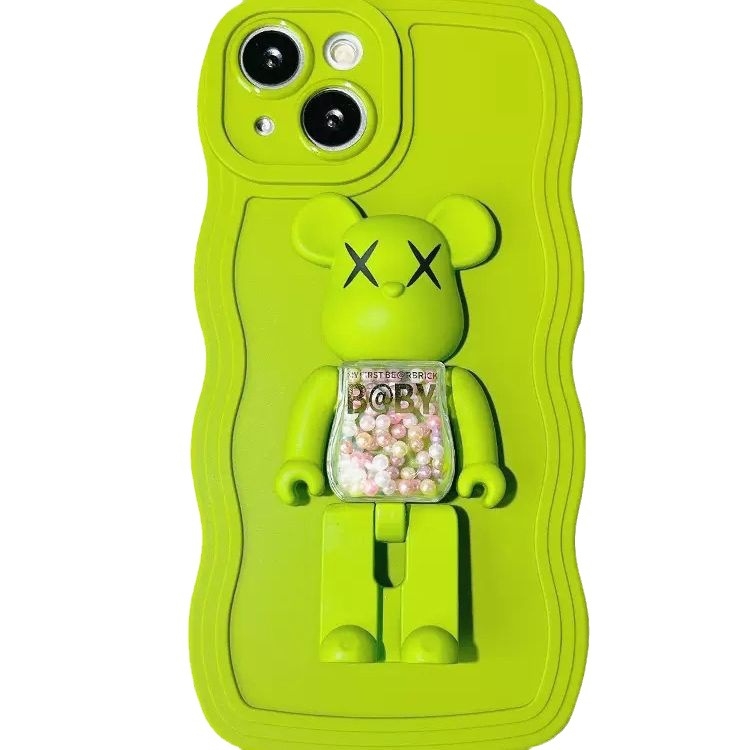 XRS futrola za iPhone, potpuno TPU, s držačem protiv padova i rotirajućom podlogom u obliku medvjeda s perl efektom, za iPhone 13/14 seriju