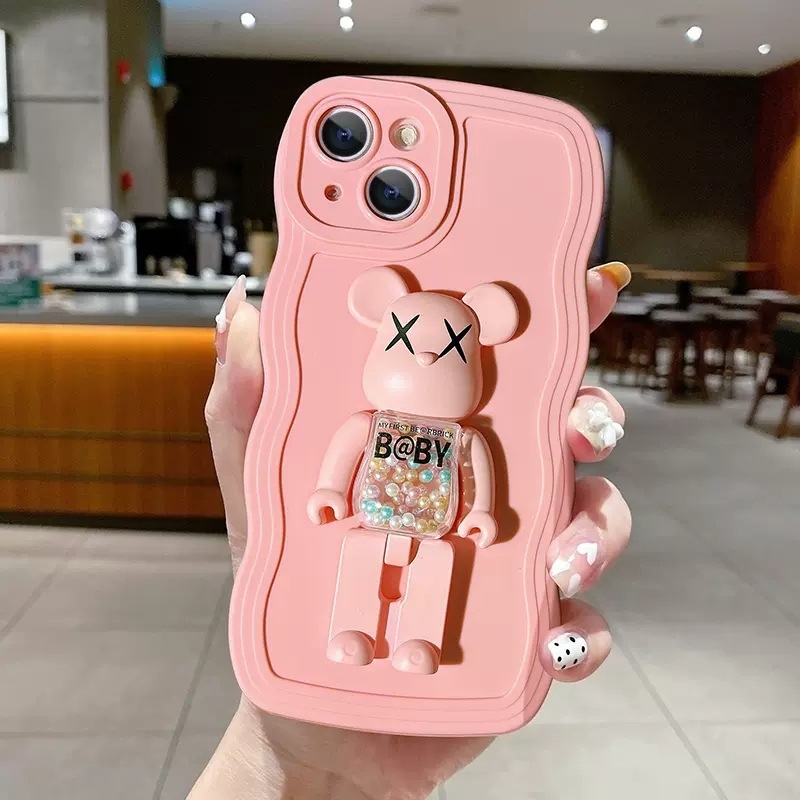 XRS futrola za iPhone, potpuno TPU, s držačem protiv padova i rotirajućom podlogom u obliku medvjeda s perl efektom, za iPhone 13/14 seriju