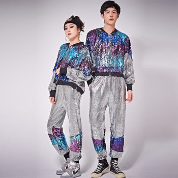 Sequin cardigan jakna za noćni klub i hip-hop/jazz ples, unisex, scenski kostim, pamuk-mješavina tkanina, glavna tkanina: 100% poliester, ljeto 2024