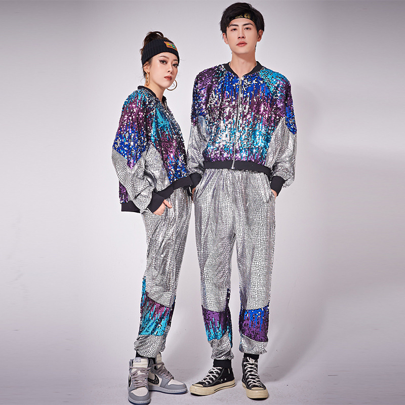 Sequin cardigan jakna za noćni klub i hip-hop/jazz ples, unisex, scenski kostim, pamuk-mješavina tkanina, glavna tkanina: 100% poliester, ljeto 2024