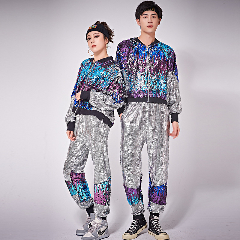 Sequin cardigan jakna za noćni klub i hip-hop/jazz ples, unisex, scenski kostim, pamuk-mješavina tkanina, glavna tkanina: 100% poliester, ljeto 2024