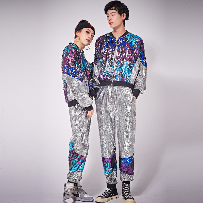 Sequin cardigan jakna za noćni klub i hip-hop/jazz ples, unisex, scenski kostim, pamuk-mješavina tkanina, glavna tkanina: 100% poliester, ljeto 2024