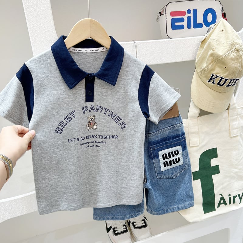 Polo majica za dječake - korejski stil, pamuk tkanina, tisk s slovima, za uzrast 3–8 godina, ljeto 2025