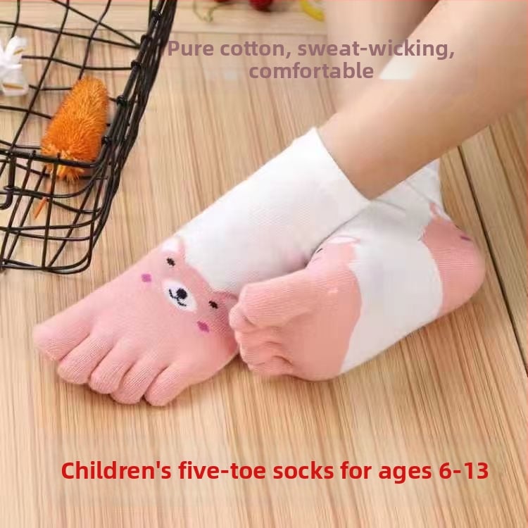 Детски чорапи с пет пръста от памук - антибактериални, дишащи, против миризма, унисекс, за деца на възраст 7–12 години