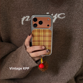 Kryt na telefón s retro káro vzorom v oranžovej a modrej farbe (Tvrdý kryt; Reliéfny povrch; Ochrana proti pádom)