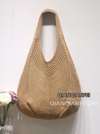 Torba za rameno od poliesterskog pletenog materijala s prozračnim dizajnom, vertikalni kvadratni oblik, otvoreni gornji dio, pretinac za telefon