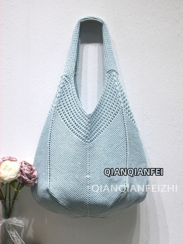 Torba za rameno od poliesterskog pletenog materijala s prozračnim dizajnom, vertikalni kvadratni oblik, otvoreni gornji dio, pretinac za telefon