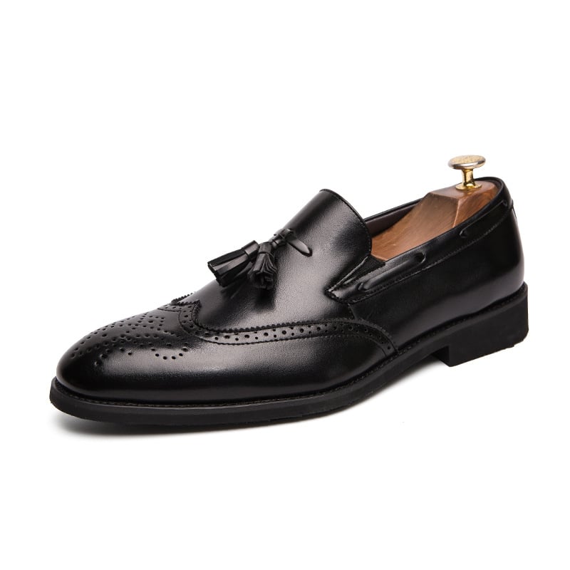 Kožne muške cipele s oštrim nosom, kožni vrh, PU gornji dio, gumena potplata, Slip-On