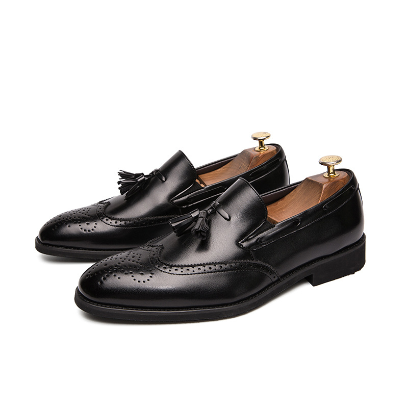 Kožne muške cipele s oštrim nosom, kožni vrh, PU gornji dio, gumena potplata, Slip-On
