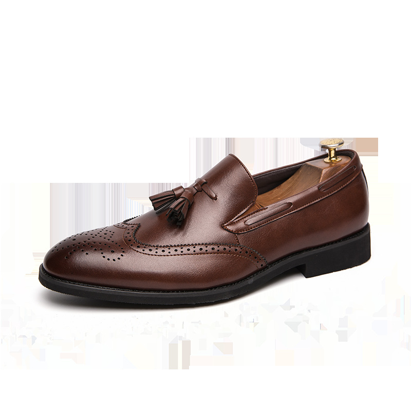 Kožne muške cipele s oštrim nosom, kožni vrh, PU gornji dio, gumena potplata, Slip-On