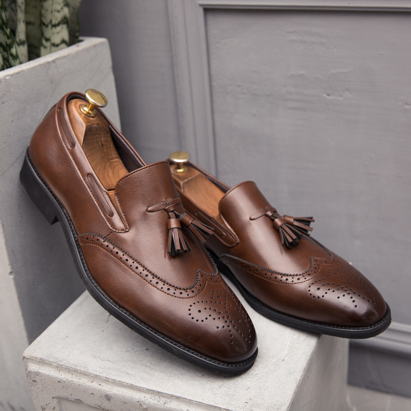 Kožne muške cipele s oštrim nosom, kožni vrh, PU gornji dio, gumena potplata, Slip-On