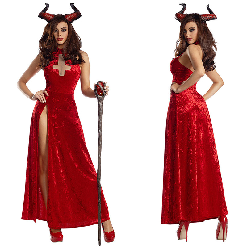 Halloween kostim za žene – seksi Glasnik pakla, odjevna haljina za izvedbu za anime RPG, 90% poliester, pamukasto-mješavina, jednobojni uzorak