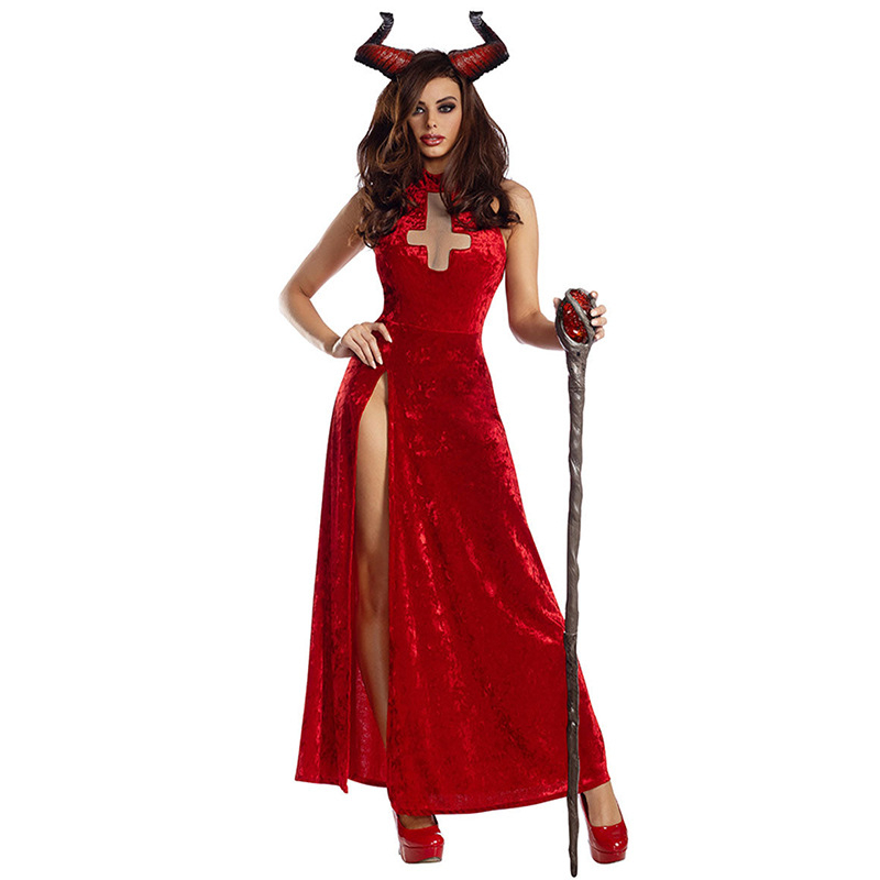 Halloween kostim za žene – seksi Glasnik pakla, odjevna haljina za izvedbu za anime RPG, 90% poliester, pamukasto-mješavina, jednobojni uzorak