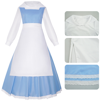 Haljina za cosplay službenice inspirirana Belle za Halloween; pamuk-elastan mješavina (50–70% pamuk, 30–50% elastan); pogodno za ženski cosplay u igrama i anime; jesen 2022; dob 18–24.
