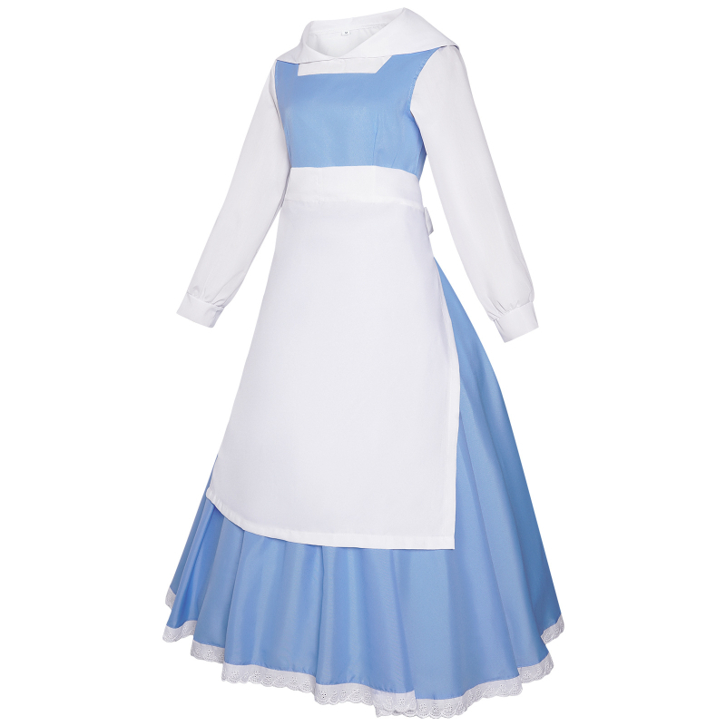 Haljina za cosplay službenice inspirirana Belle za Halloween; pamuk-elastan mješavina (50–70% pamuk, 30–50% elastan); pogodno za ženski cosplay u igrama i anime; jesen 2022; dob 18–24.