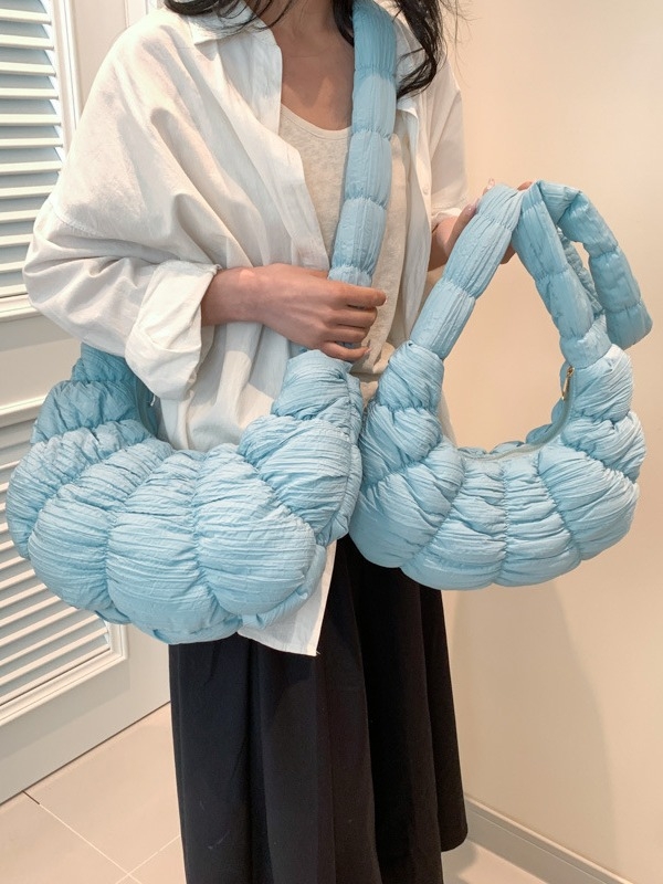 Crossbody torbica u obliku dumplinga s plisiranim dizajnom - poliester, zatvarač, unutarnji džep s zatvaračem, akrilna podstava, jednostavna naramenica, za svakodnevnu upotrebu