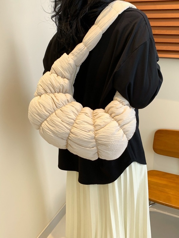 Crossbody torbica u obliku dumplinga s plisiranim dizajnom - poliester, zatvarač, unutarnji džep s zatvaračem, akrilna podstava, jednostavna naramenica, za svakodnevnu upotrebu