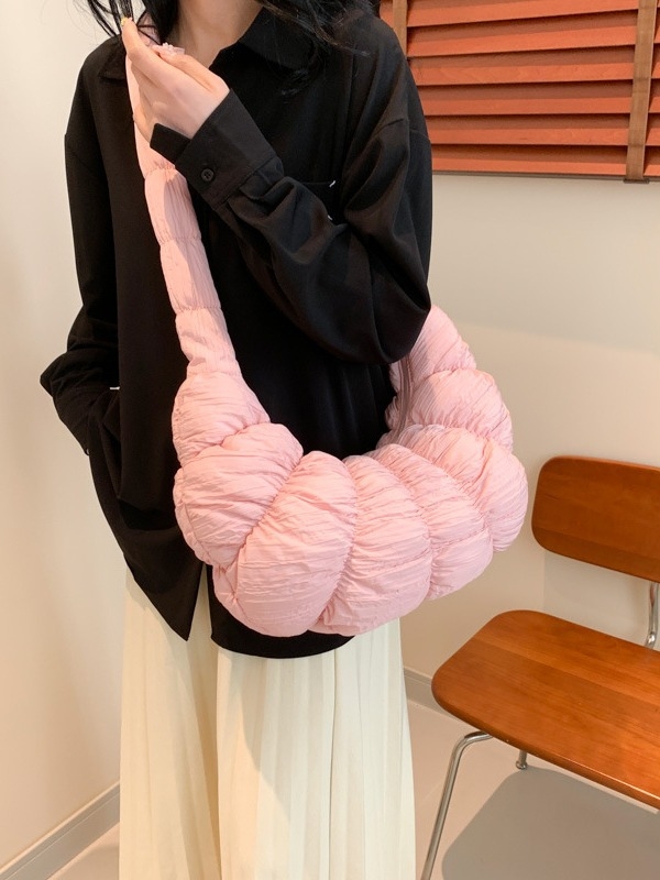 Crossbody torbica u obliku dumplinga s plisiranim dizajnom - poliester, zatvarač, unutarnji džep s zatvaračem, akrilna podstava, jednostavna naramenica, za svakodnevnu upotrebu