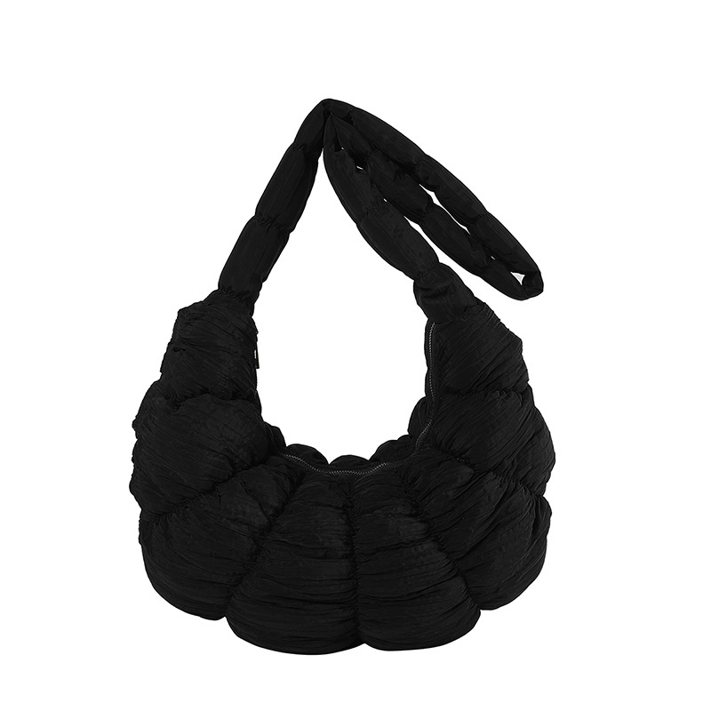 Crossbody torbica u obliku dumplinga s plisiranim dizajnom - poliester, zatvarač, unutarnji džep s zatvaračem, akrilna podstava, jednostavna naramenica, za svakodnevnu upotrebu