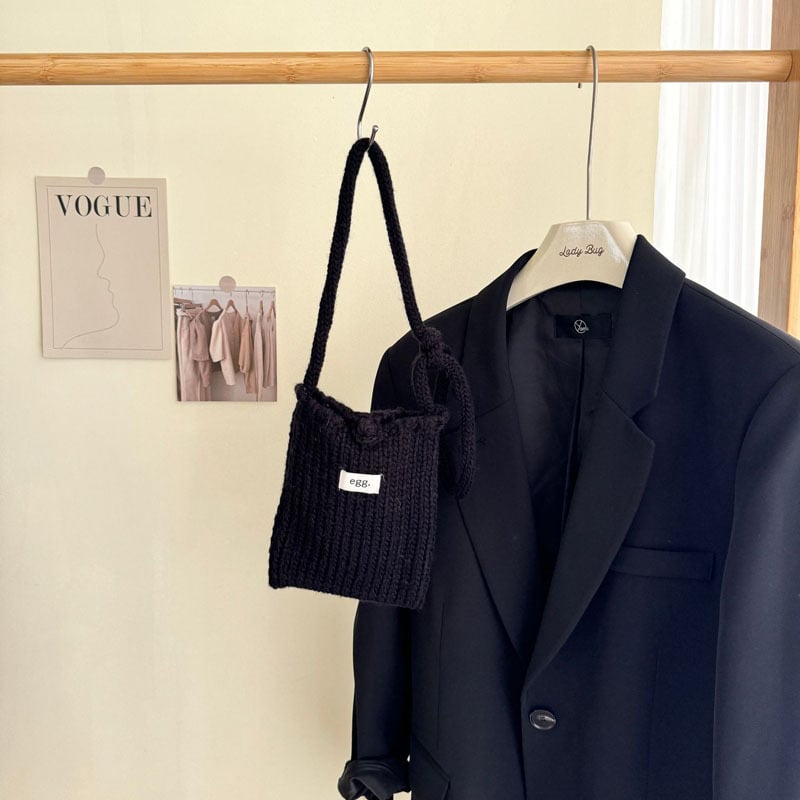 Pamukova pletene torbica za telefon, vertikalno kvadratnog oblika, crossbody s vezicom, mekano pletenje, svjež i sladak stil