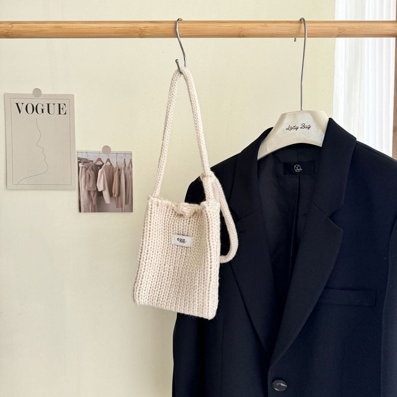 Pamukova pletene torbica za telefon, vertikalno kvadratnog oblika, crossbody s vezicom, mekano pletenje, svjež i sladak stil