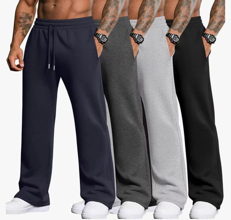 Мъжки спортни панталони със свободен силует, средна талия, полиестерна материя, микроеластичност, плътна тъкан