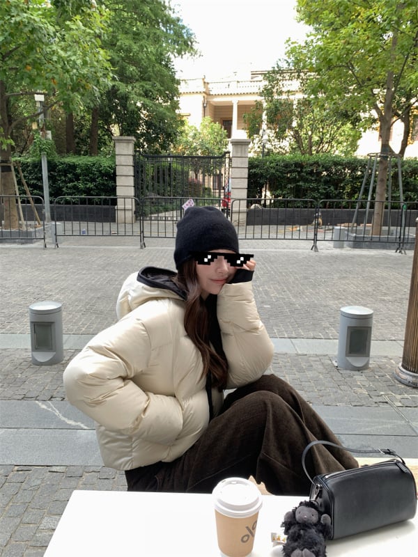 Heygirl Яке с пух от патица, с реверен яка, водоустойчив памучен външен слой, 50% съдържание на пух, цип