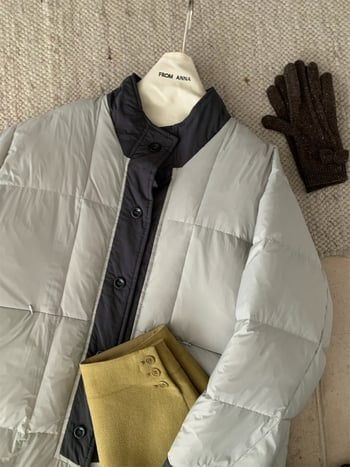 Пухено яке (реверсивно), в корейски стил, със стойка яка, полиестерна тъкан, пълнеж от патешко пух, дълго