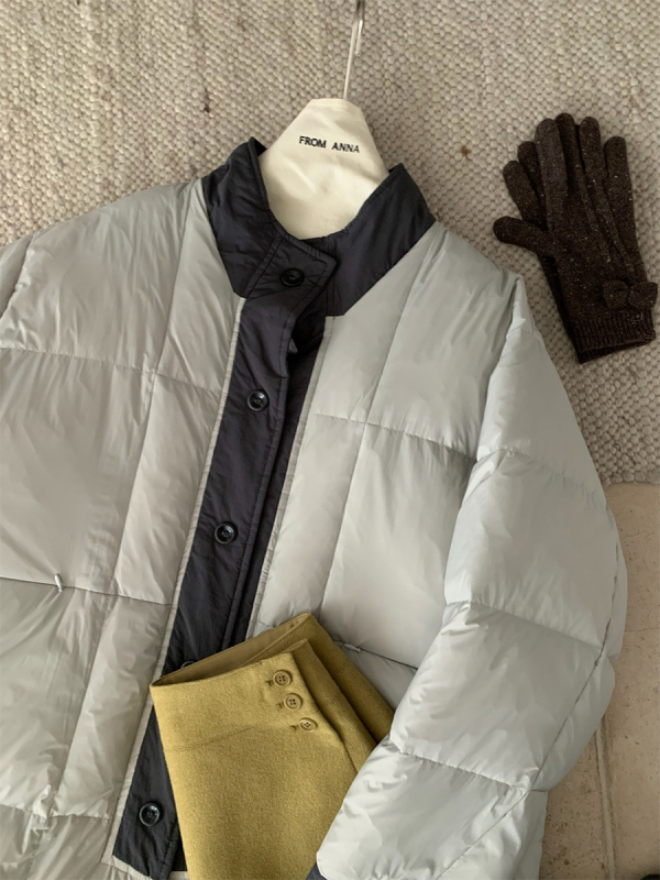 Пухено яке (реверсивно), в корейски стил, със стойка яка, полиестерна тъкан, пълнеж от патешко пух, дълго